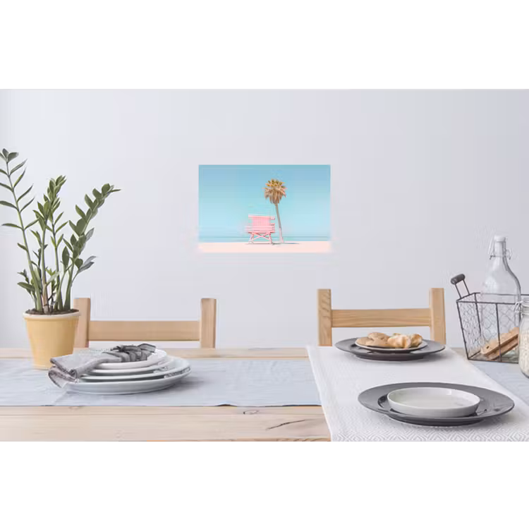 Palmboom - Strandhuis - Roze Muursticker klein -eettafel