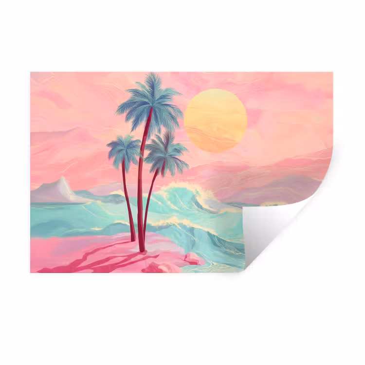 Palmbomen - Golven - Zee Muursticker klein -3d