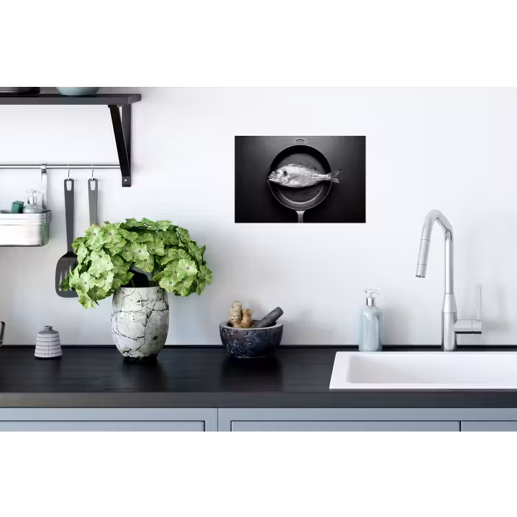 Pan - Vis - Zwart - Wit Muursticker klein -keuken