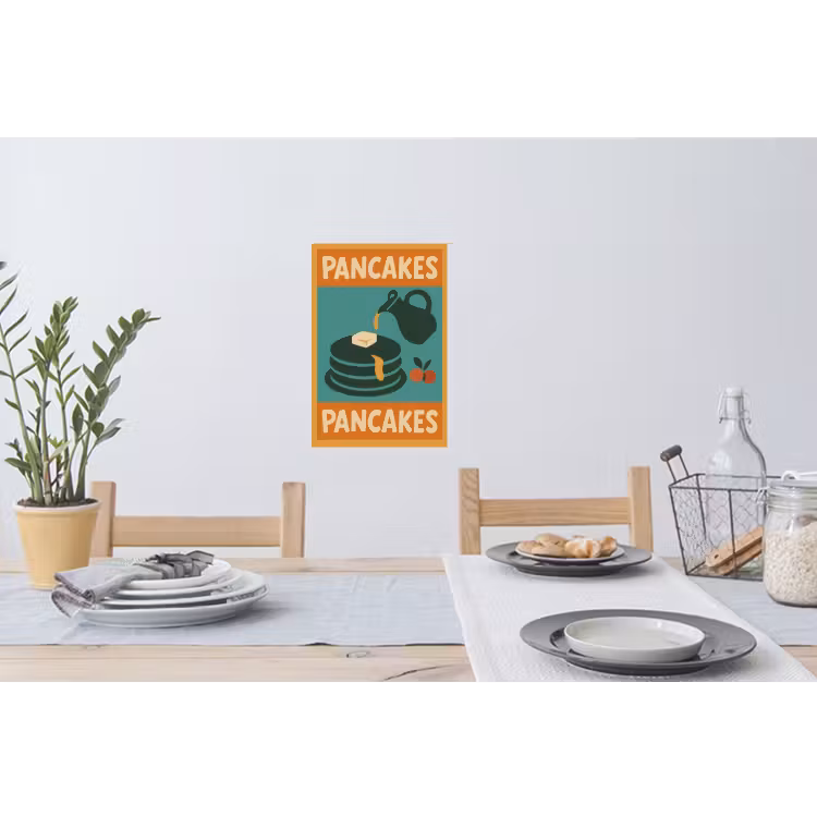 Pannenkoeken - Siroop - Illustratie - Oranje Muursticker klein -eettafel