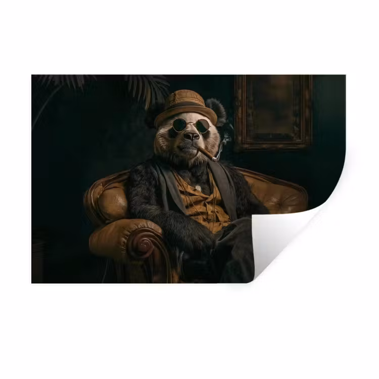 Panda - Hoed - Bril - Pak Muursticker klein -3d