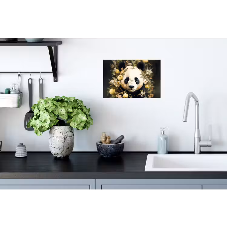 Panda - Pandabeer - Wilde dieren - Natuur - Bloemen Muursticker klein -keuken