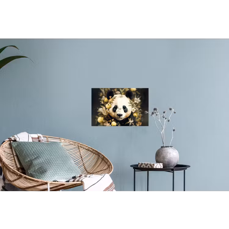 Panda - Pandabeer - Wilde dieren - Natuur - Bloemen Muursticker klein -plant