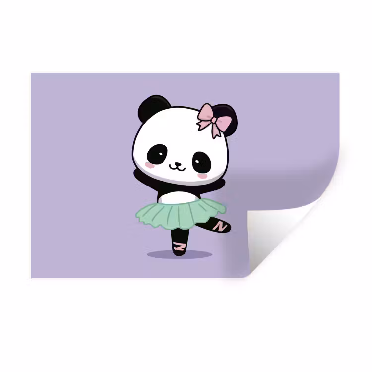 Panda - Paars - Sierlijk - Kawaii Muursticker klein -3d