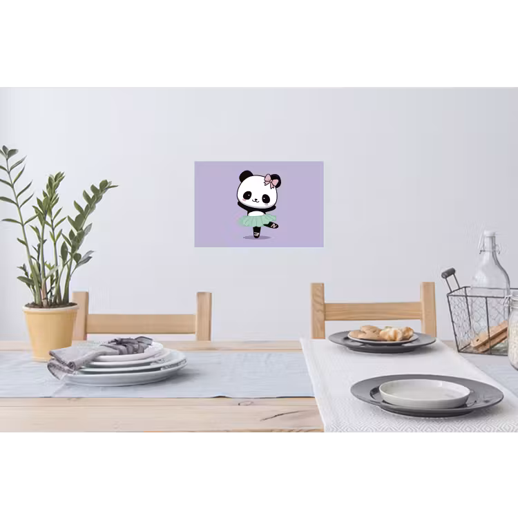 Panda - Paars - Sierlijk - Kawaii Muursticker klein -eettafel