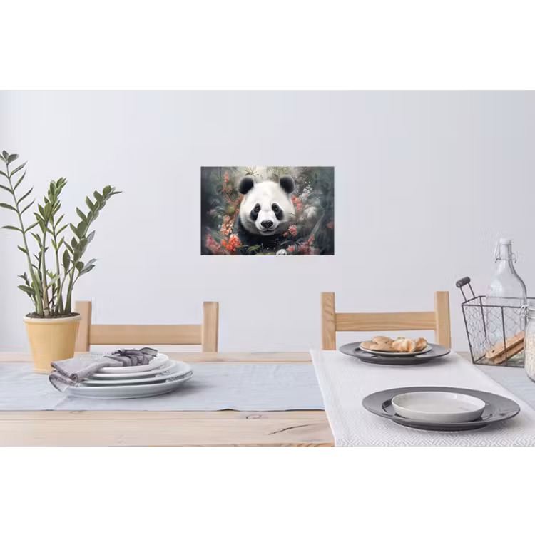 Panda - Wilde dieren - Bloemen - Natuur Muursticker klein -eettafel