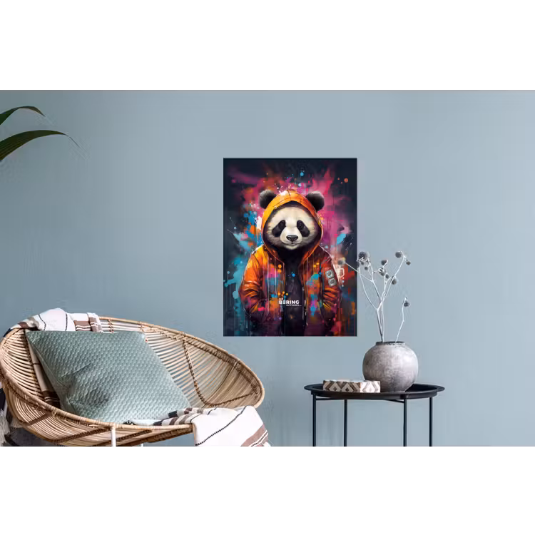 Panda met oranje jas en verfspetters Muursticker klein -plant