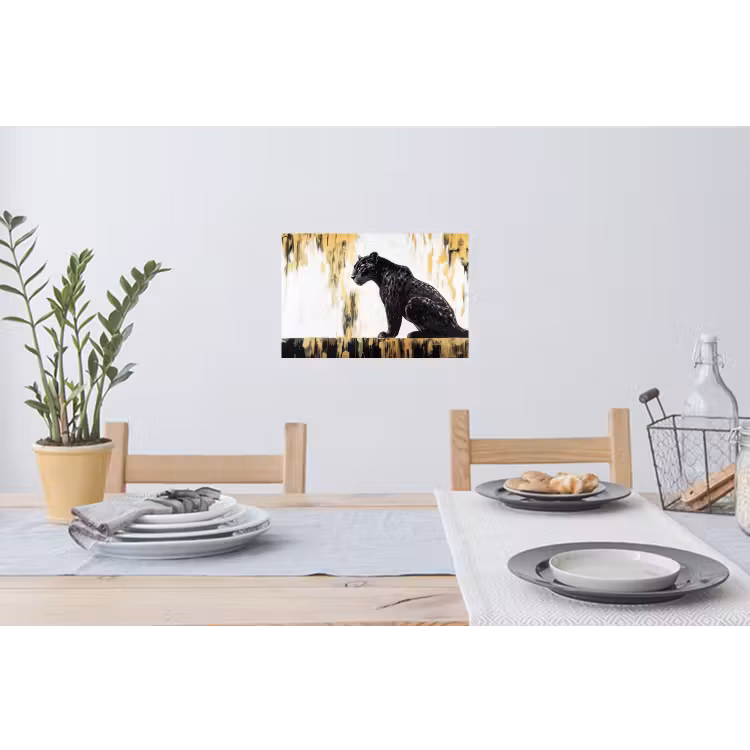 Panter - Zwart - Abstract - Goud Muursticker klein -eettafel