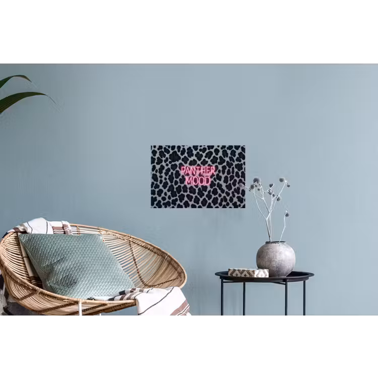 Panterprint - Zwart - Neonletters - Roze Muursticker klein -plant