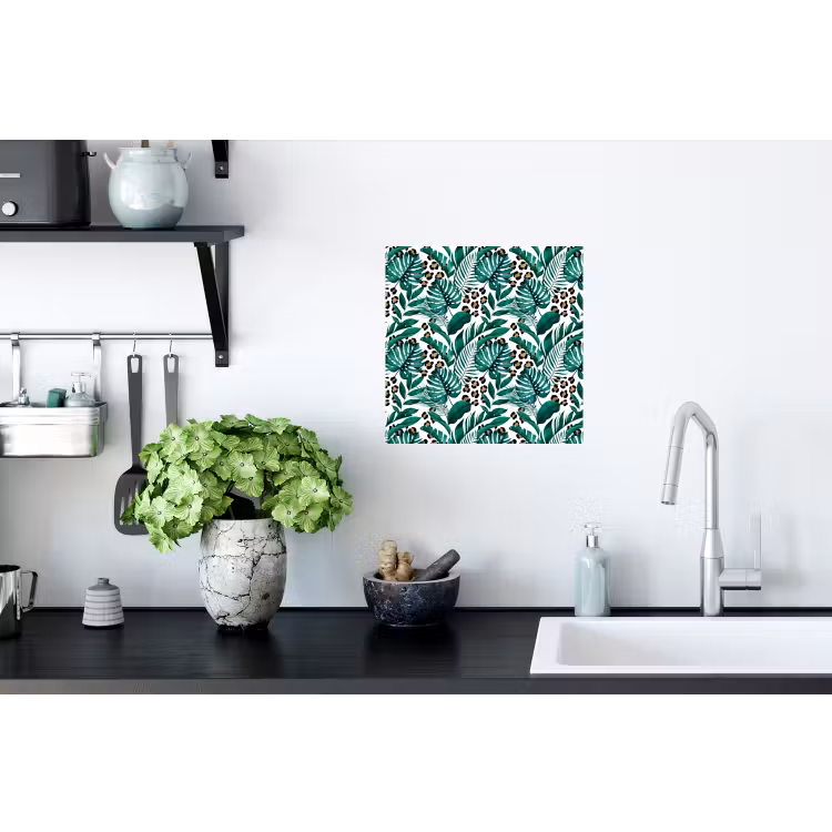 Inductie beschermer - Panterprint - Bladeren - Jungle - Afdekplaat voor kookplaat Muursticker klein -keuken