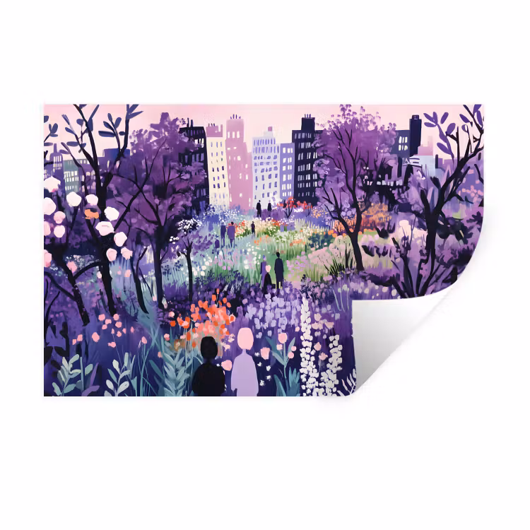 Park - Bomen - Bloemen - Gebouwen Muursticker klein -3d