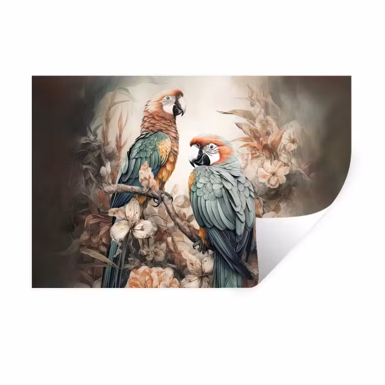 Papegaaien - Vogels - Natuur - Bloemen Muursticker klein -3d