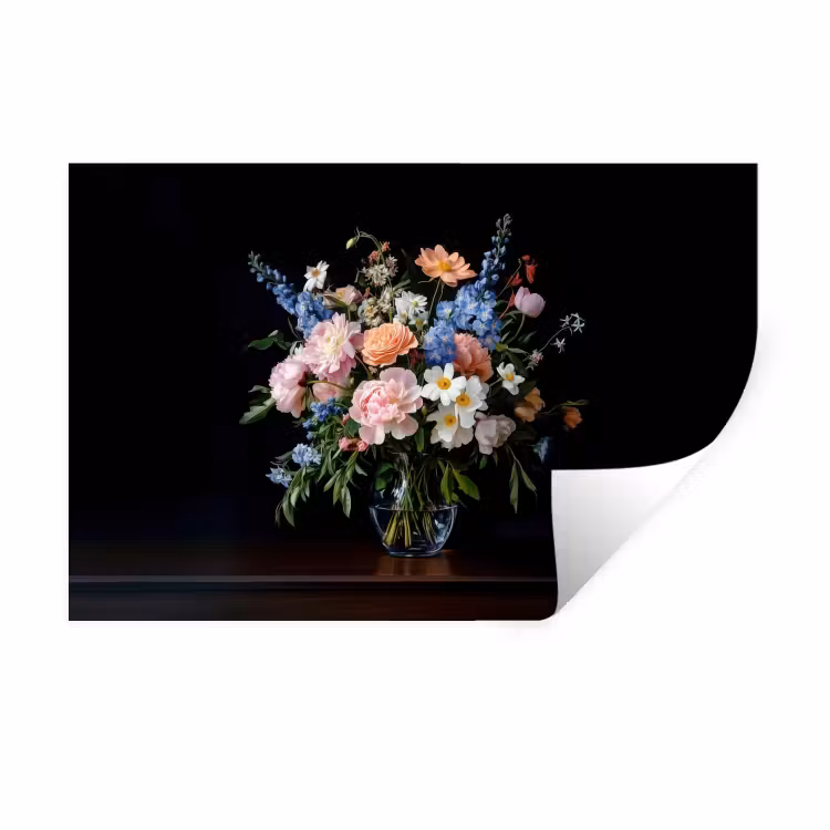 Pastel - Bloemen - Glazen - Vaas Muursticker klein -3d