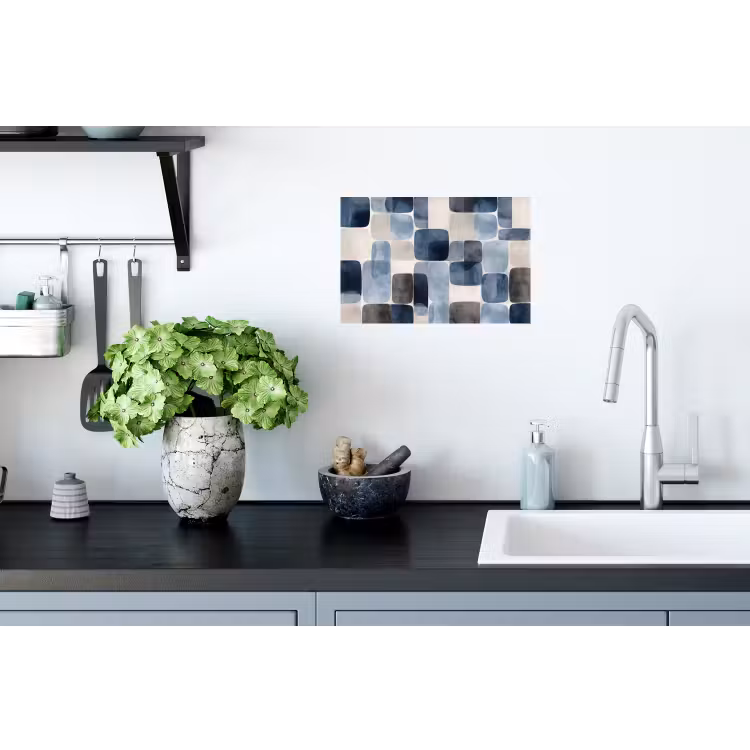 Patroon - Blauw - Vierkanten Muursticker klein -keuken