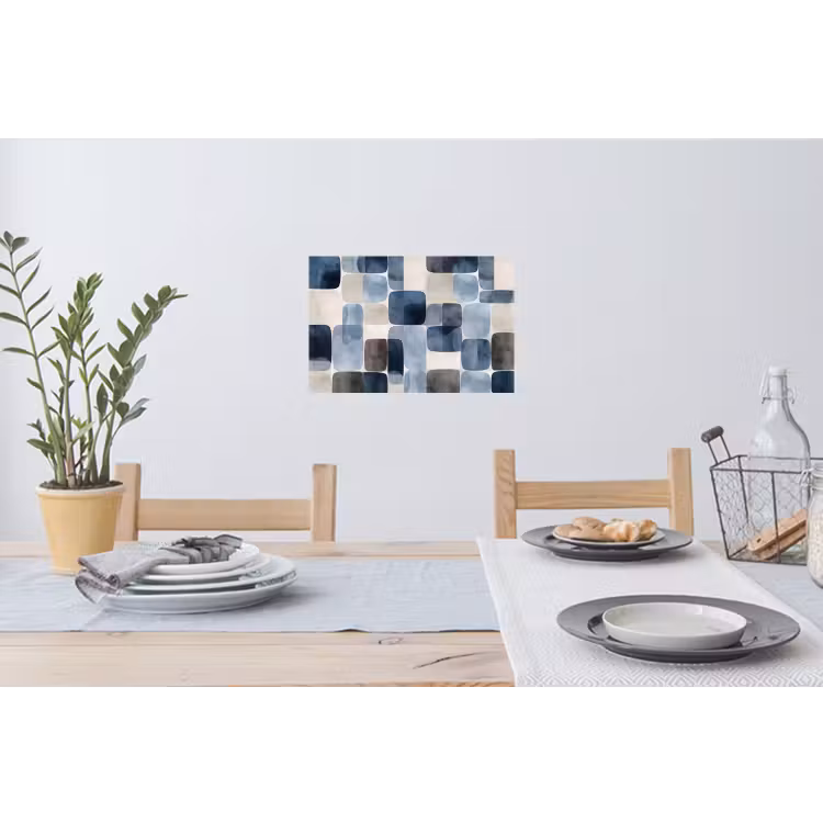 Patroon - Blauw - Vierkanten Muursticker klein -eettafel