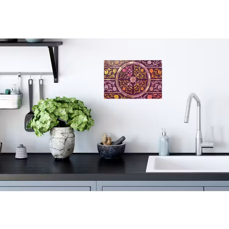 Patroon - Floraal - Oosters - Paars - Goud Muursticker klein -keuken