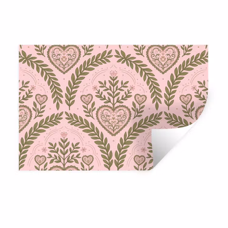 Patroon - Hart - Bloemen - Folkloristisch - Roze Muursticker klein -3d