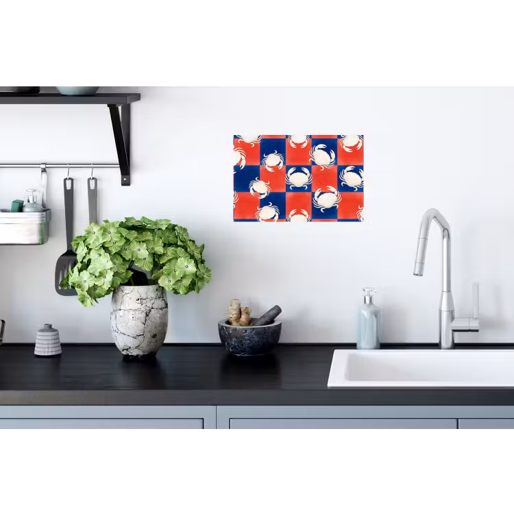 Patroon - Zeeleven - Rood - Blauw - Abstract Muursticker klein -keuken