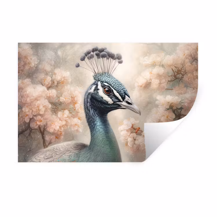 Pauw - Vogels - Bloemen - Boom - Botanisch Muursticker klein -3d