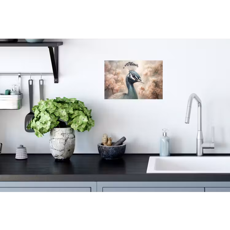 Pauw - Vogels - Bloemen - Boom - Botanisch Muursticker klein -keuken