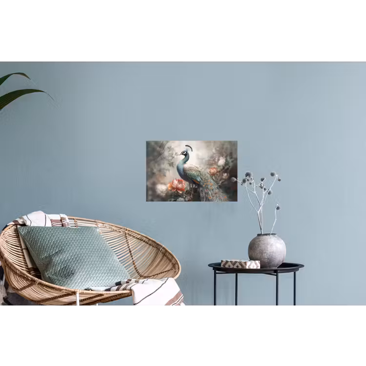 Pauw - Pauwenveren - Vogel - Jungle - Bloemen Muursticker klein -plant