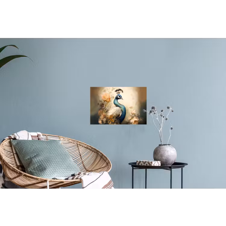 Pauw - Pauwenveren - Bloemen - Vogels - Botanisch Muursticker klein -plant
