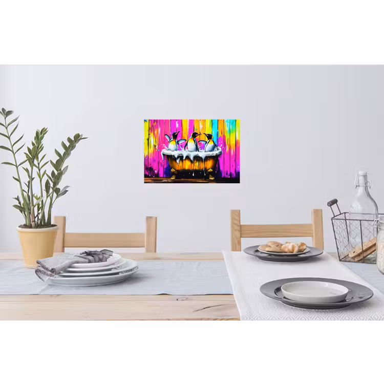 Pinguïns - Badkuip - Kleurrijk - Schuim Muursticker klein -eettafel