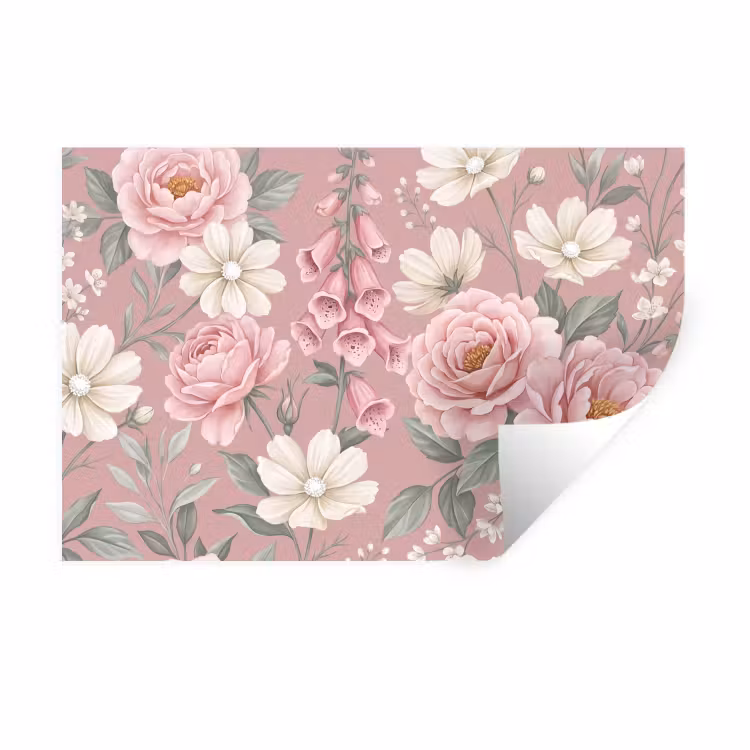 Pioenrozen - Vingerhoedskruid - Pink Muursticker klein -3d