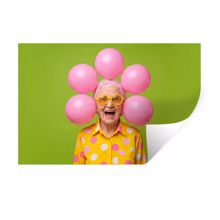 Mens - Ballonnen - Feest - Kleurrijk - Roze Muursticker klein -3d