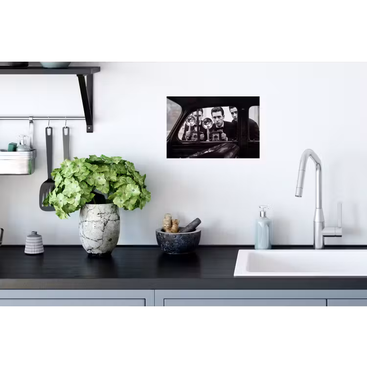 Fotograaf - Camera - Vintage - Journalistiek - Zwart-wit Muursticker klein -keuken