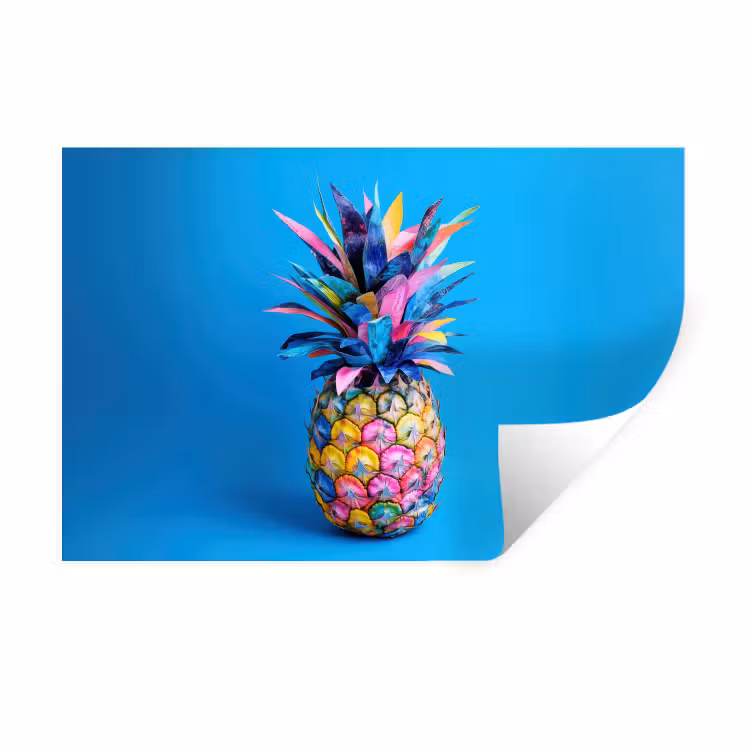 Ananas - Blauw - Tropisch - Vrolijk Muursticker klein -3d