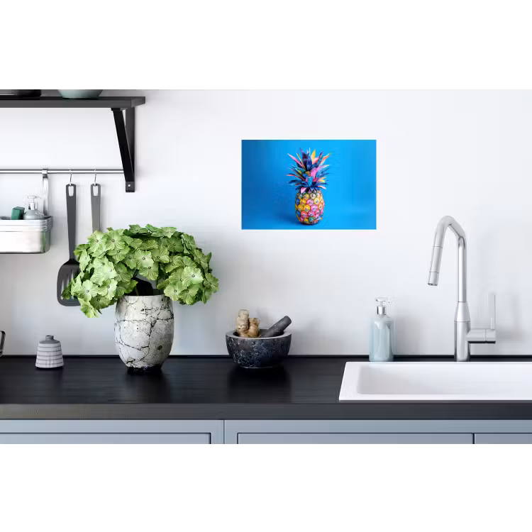 Ananas - Blauw - Tropisch - Vrolijk Muursticker klein -keuken