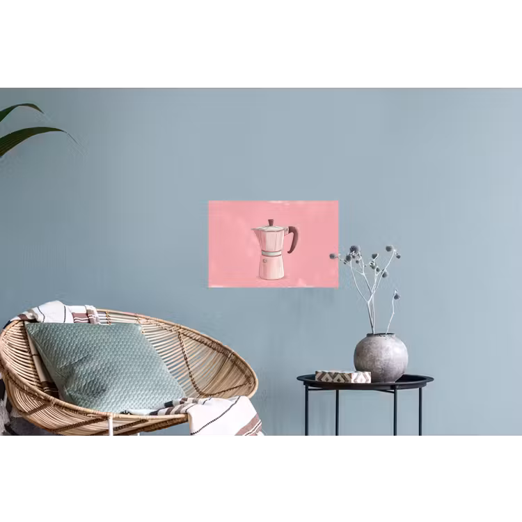 Roze - Mokkapot - Illustratie - Koffie Muursticker klein -plant