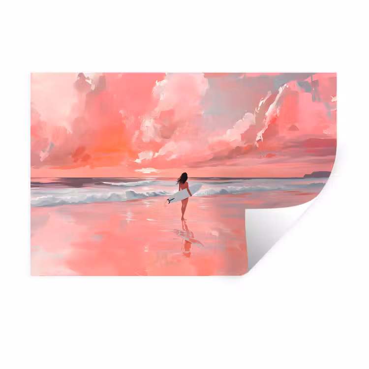 Roze - Surfen - Zee Muursticker klein -3d