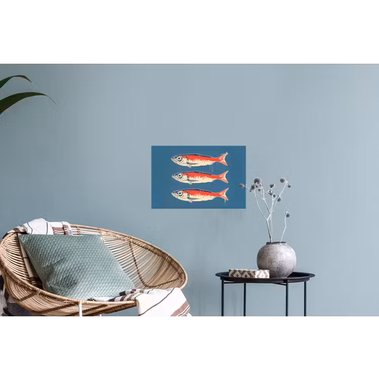 Vissen - Rood - Blauw Muursticker klein -plant
