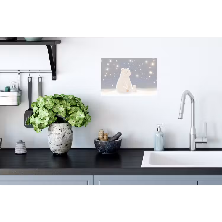 Ijsbeer - Sneeuw - Sterren - Blauw Muursticker klein -keuken