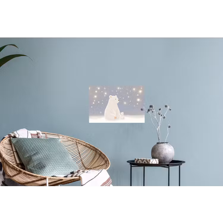 Ijsbeer - Sneeuw - Sterren - Blauw Muursticker klein -plant