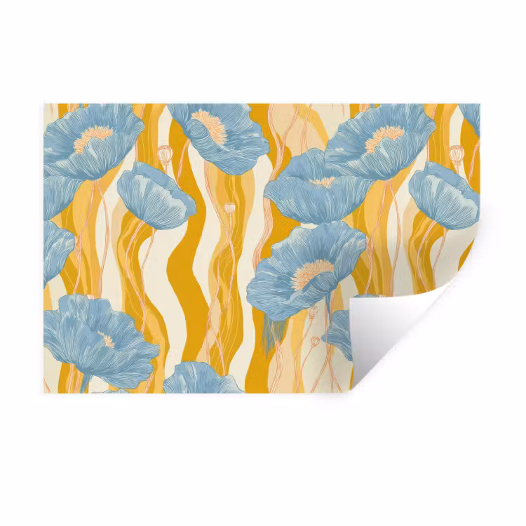 Papavers - Botanisch - Blauw Muursticker klein 286 -3d