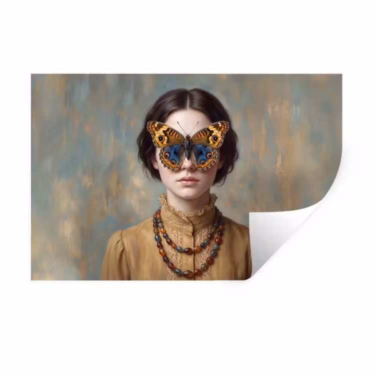 Portret - Vlinder - Kleurrijk Muursticker klein -3d