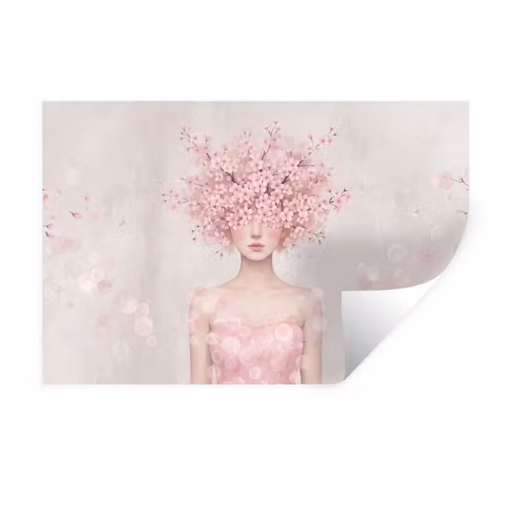 Portret - Kersenbloesem - Roze Muursticker klein -3d