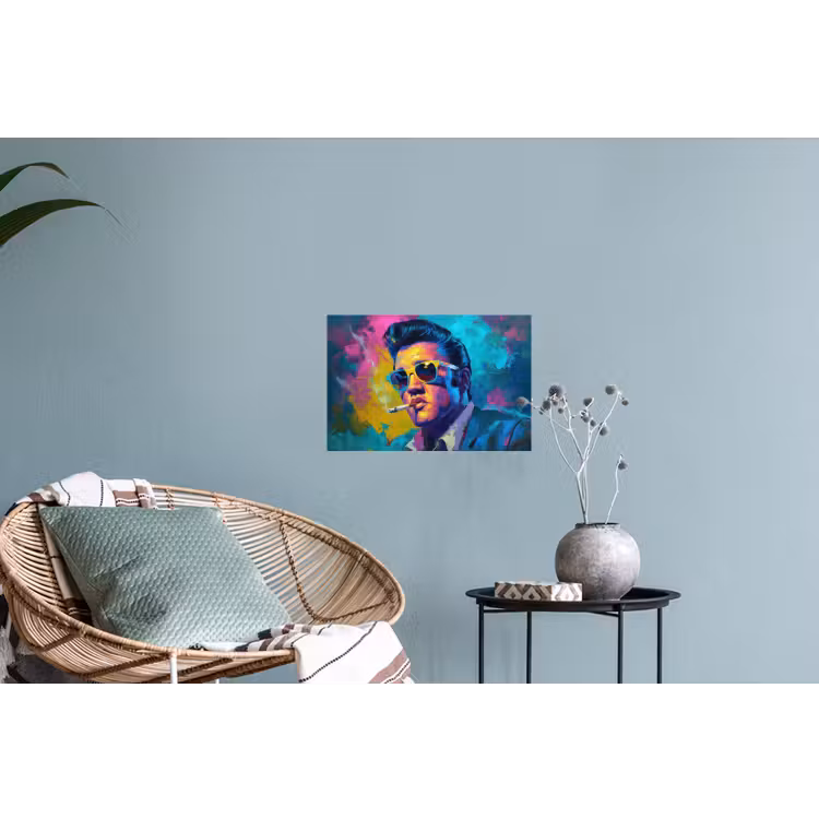 Portret - Sigaret - Kleurrijk - Bril Muursticker klein -plant