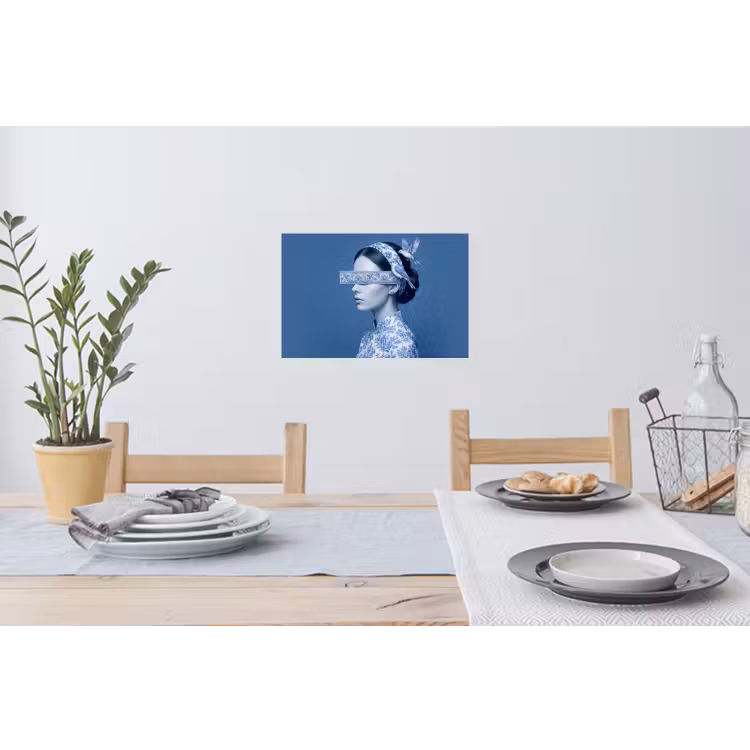 Portret - Klassiek - Wit - Blauw Muursticker klein -eettafel