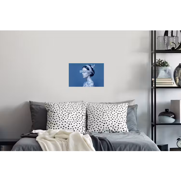 Portret - Klassiek - Wit - Blauw Muursticker klein -slaapkamer