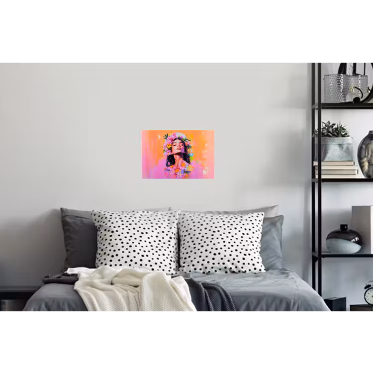 Portret - Bloemenkroon - Vrouw Muursticker klein -slaapkamer