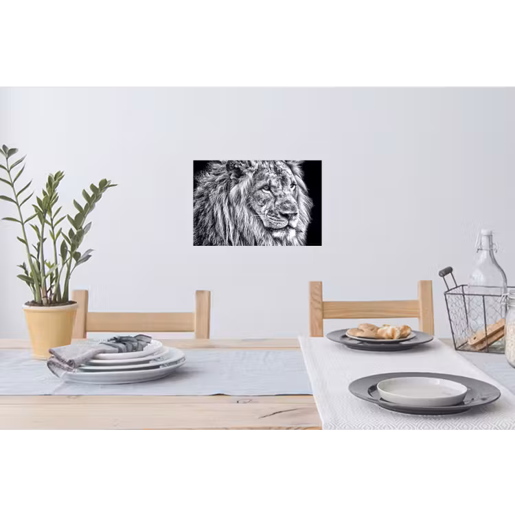 Portret - Leeuw - Zwart wit Muursticker klein -eettafel