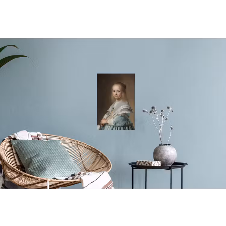 Portret van een meisje in het blauw - Schilderij van Johannes Cornelisz. Verspronck Muursticker klein -plant