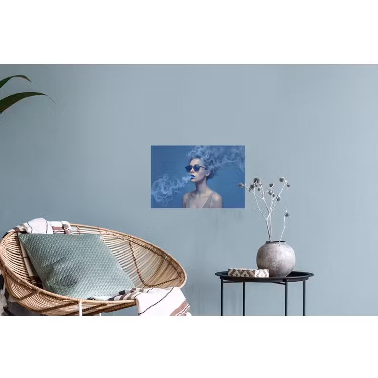 Portret - Zonnebril - Rook - Abstract - Blauw Muursticker klein -plant