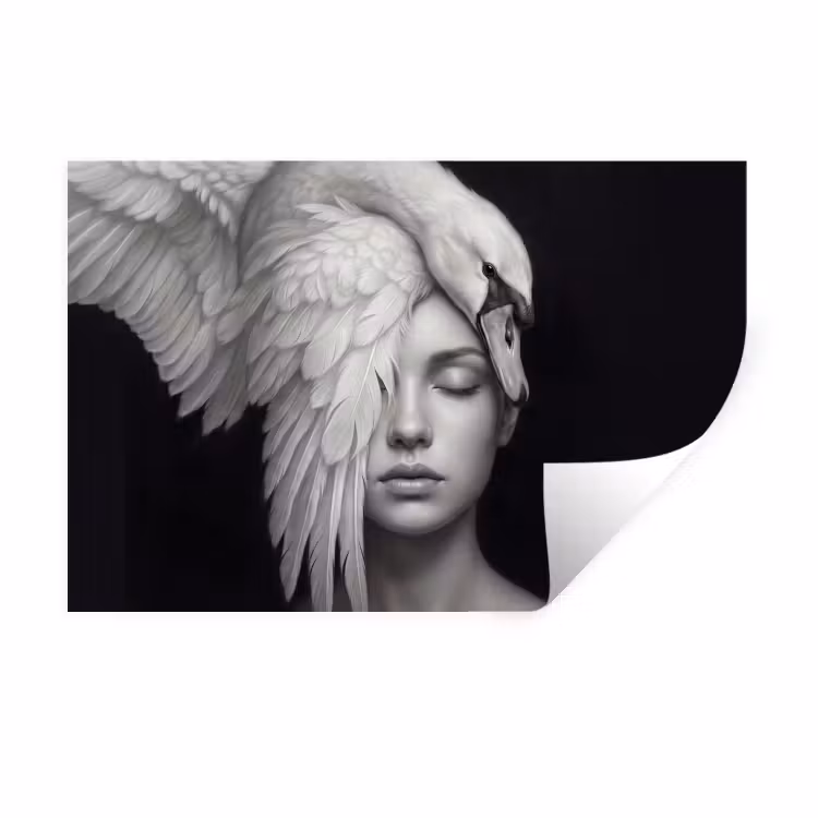 Portret - Zwaan - Zwart - Wit Muursticker klein -3d