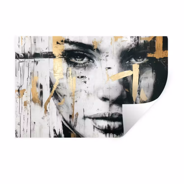 Portret - Vrouw - Penseelstreken - Goud Muursticker klein -3d