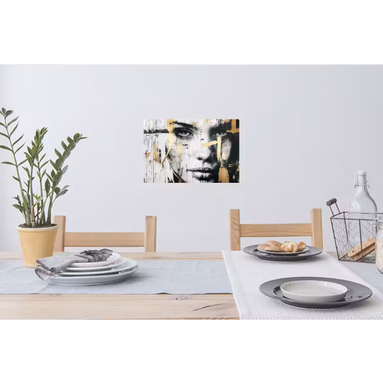 Portret - Vrouw - Penseelstreken - Goud Muursticker klein -eettafel